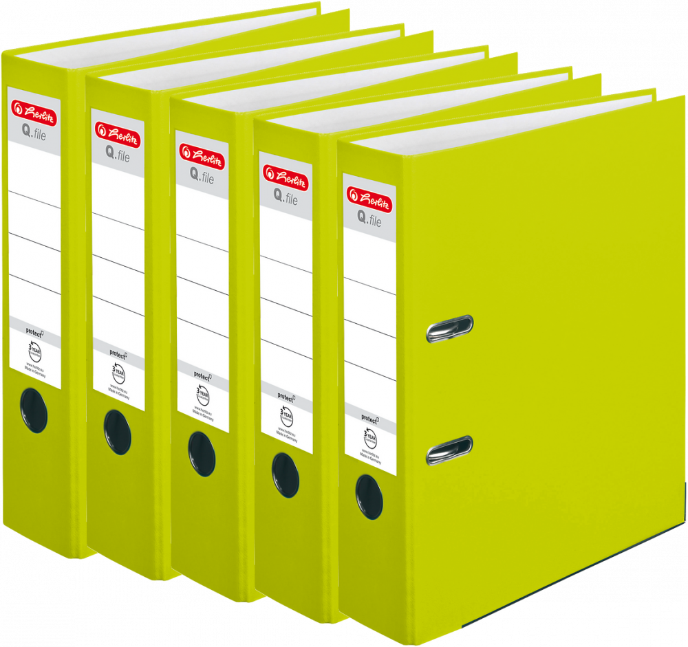 5x Segregator A4 Herlitz Q.file, 80mm, limonkowy