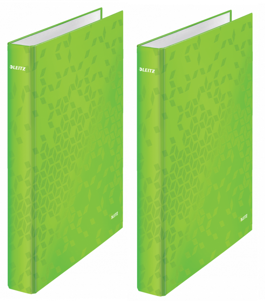 2x Segregator Leitz Wow, A4, szerokość grzbietu 40mm, do 250 kartek, 2 ringi, zielony metalik