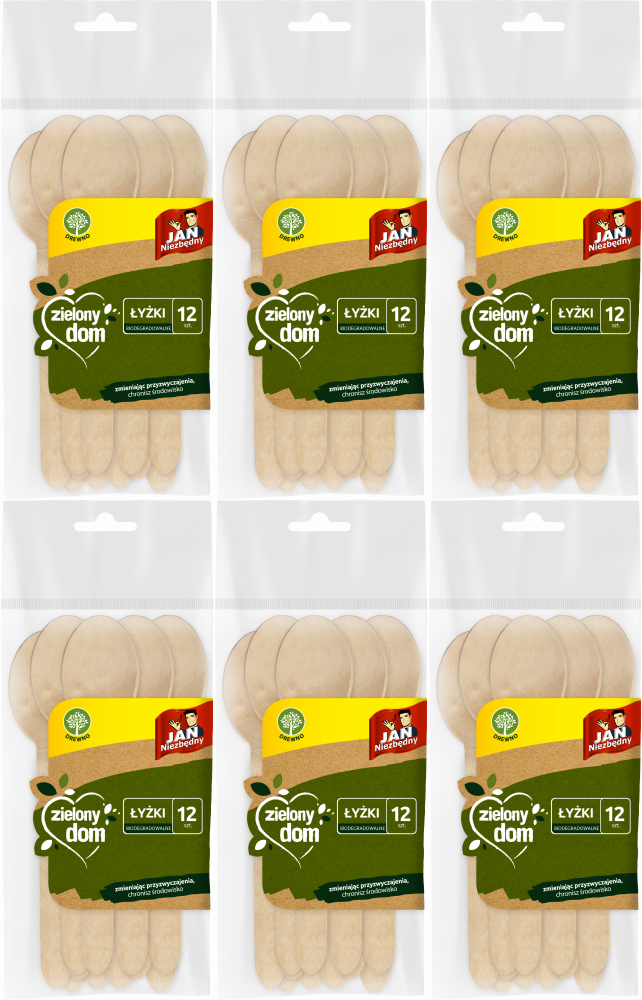 6x Łyżki jednorazowe Jan Niezbędny Zielony Dom, drewno, 12 sztuk, brązowy jasny