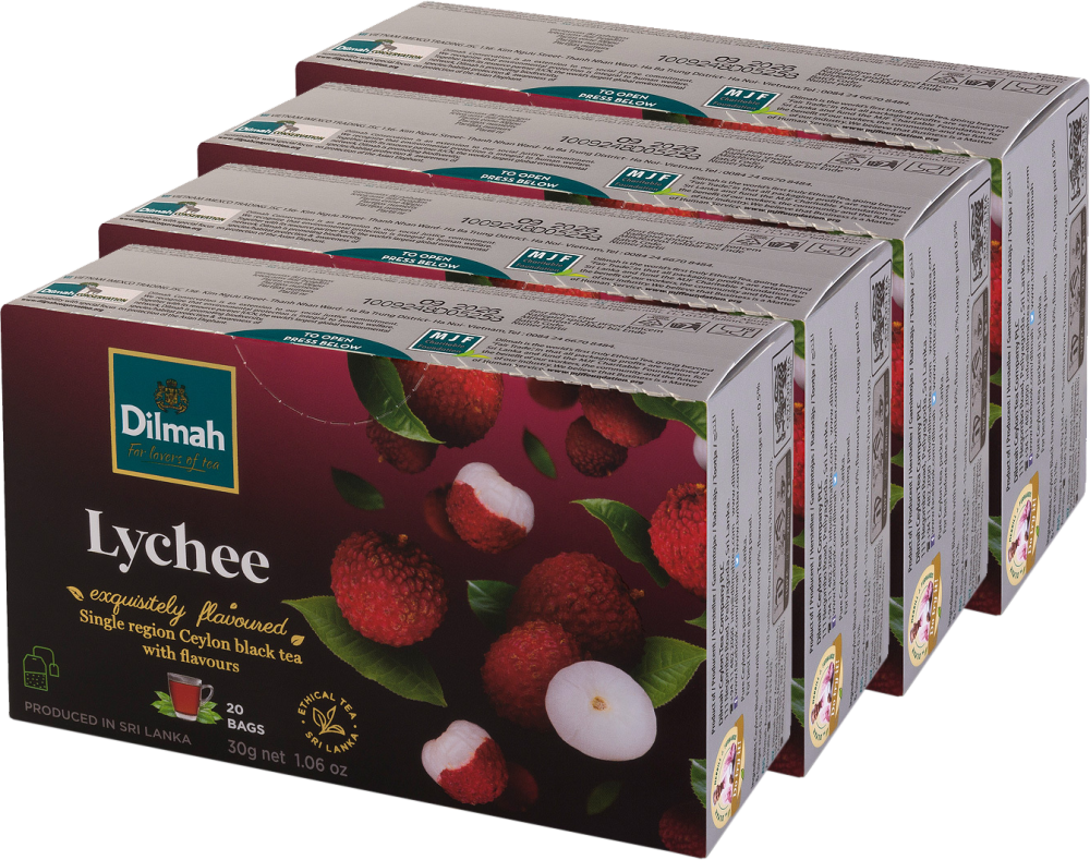 4x Herbata czarna aromatyzowana w torebkach Dilmah Lychee, liczi, 20 sztuk x 1.5g