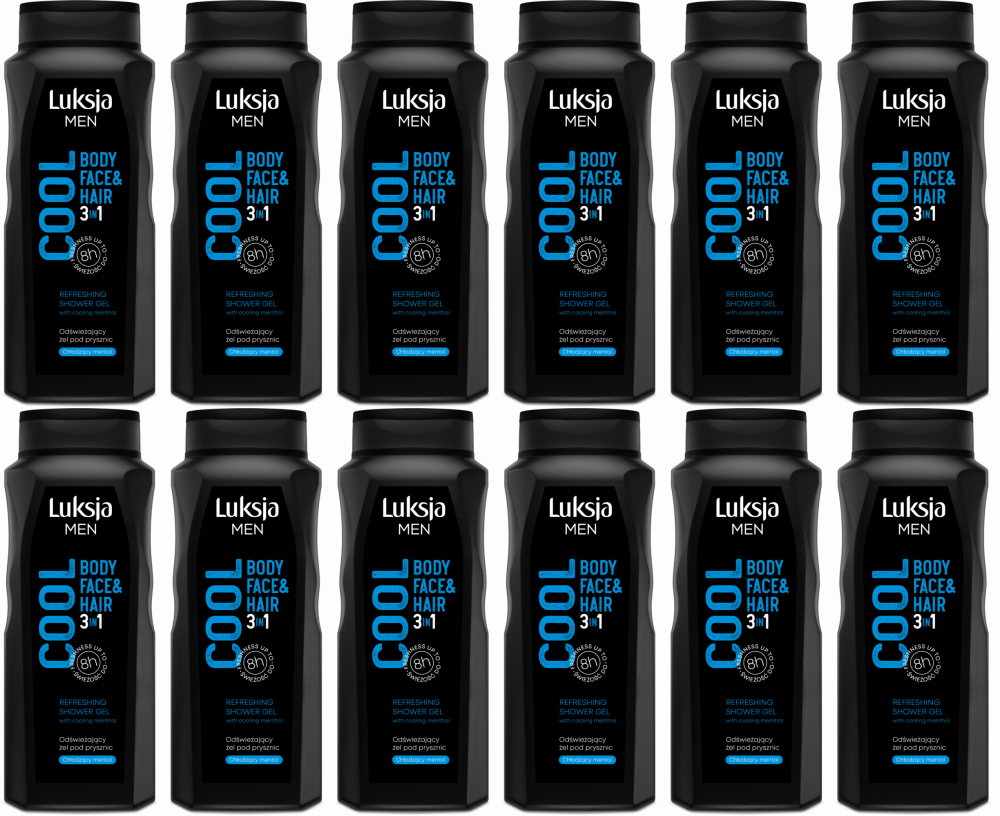 12x Żel pod prysznic Luksja Men Cool 3w1, 500ml