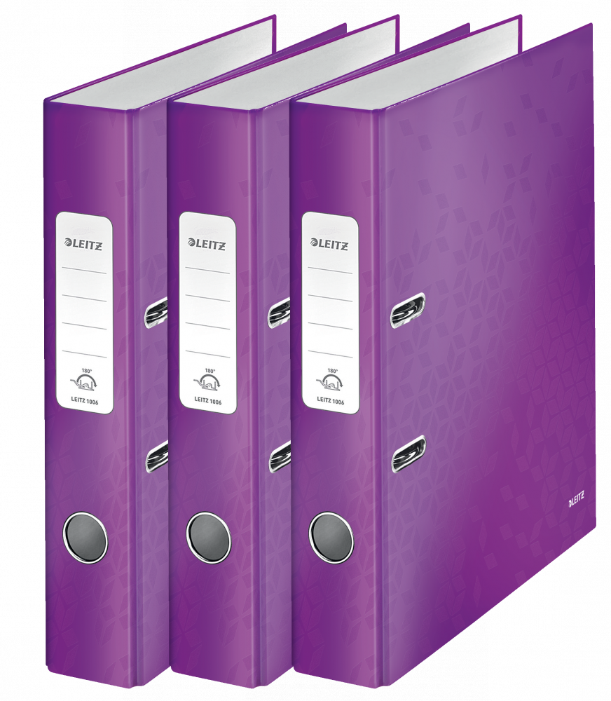 3x Segregator A4 Leitz Wow 180°, 50mm, do 350 kartek fioletowy
