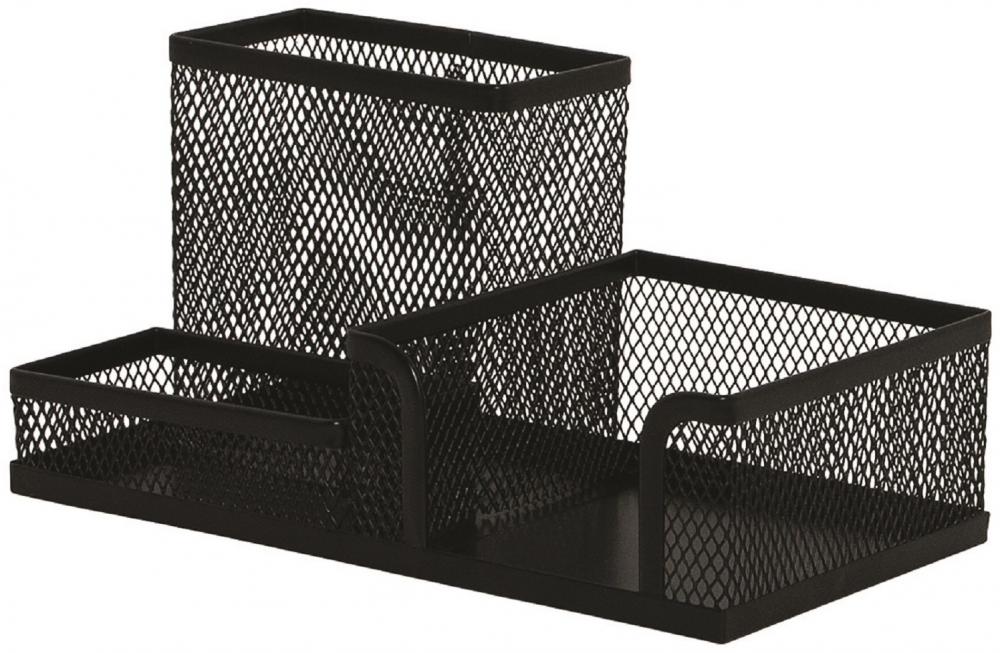 Przybornik na biurko Q-Connect Office Set, bez wyposażenia, metalowy (druciany), 3 przegrody, 205x103x98mm, czarny