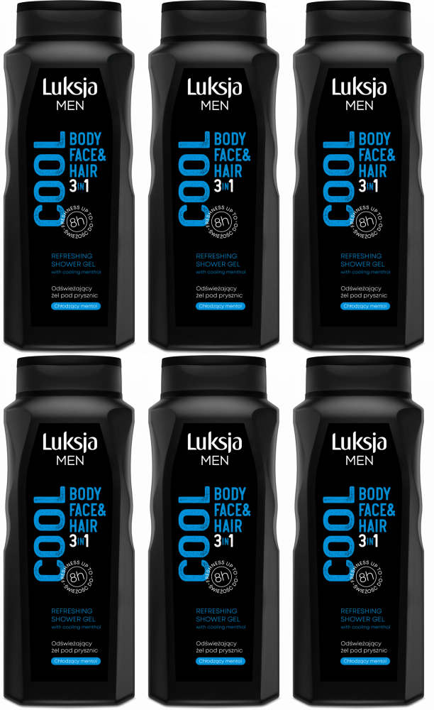 6x Żel pod prysznic Luksja Men Cool 3w1, 500ml