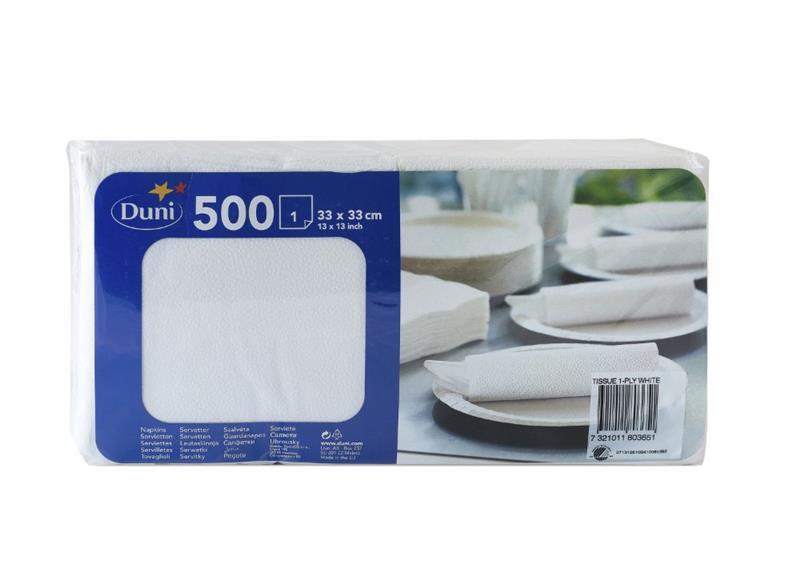 Serwetki bibułkowe Duni, 33x33cm, 1-warstwowe, 500 sztuk, biały