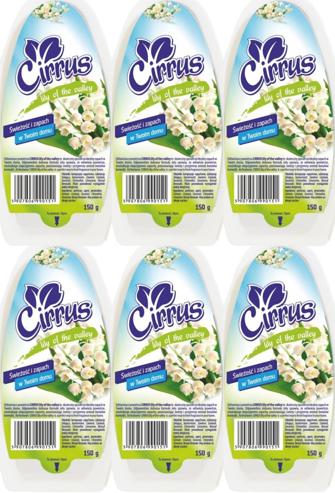 6x Odświeżacz powietrza Cirrus, konwalia, żel, 150g