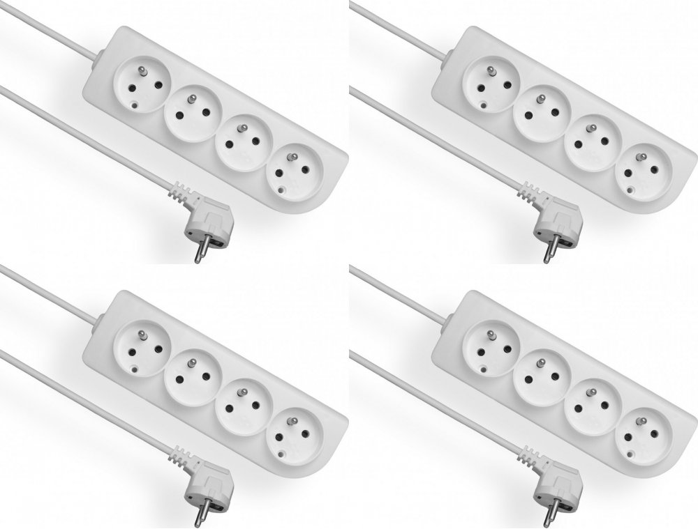 4x Przedłużacz Elgotech z otworami montażowymi, 1.5m, 4 gniazda, biały