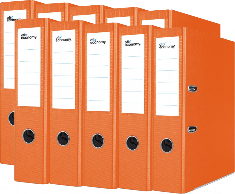 10x Segregator A4 Ofix Economy, z wyklejką, 75mm, do 500 kartek, pomarańczowy