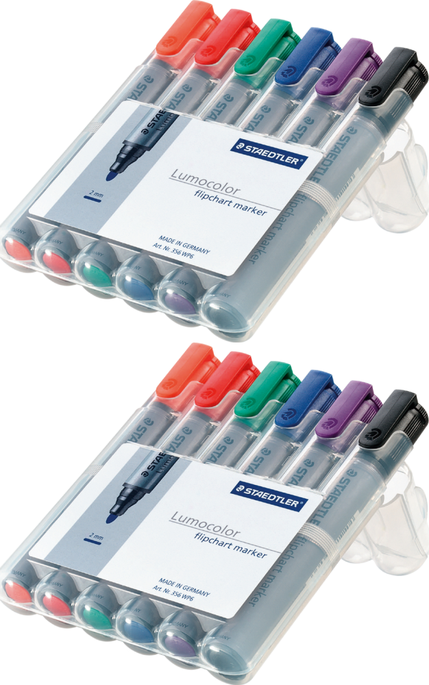 2x Marker do flipchartów w etui Staedtler Lumocolor, 2 mm, okrągła, 6 sztuk, mix kolorów