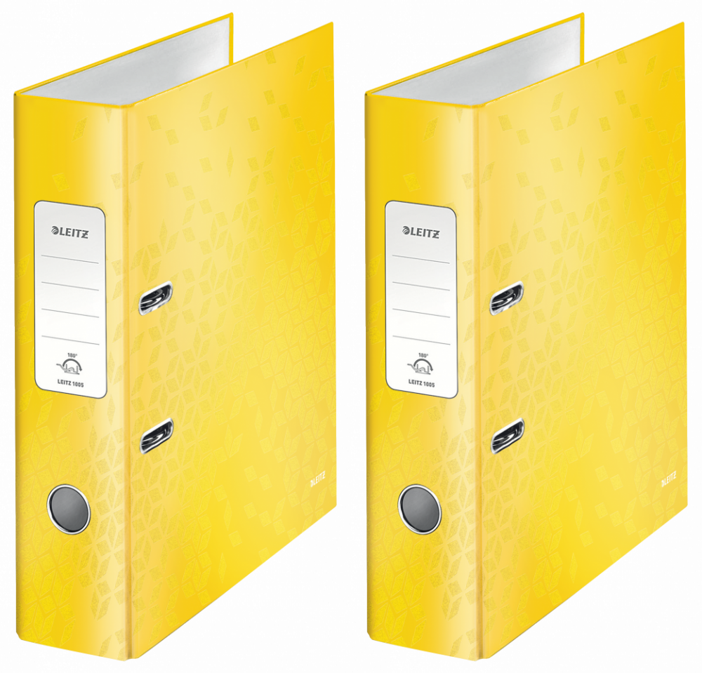 2x Segregator A4 Leitz Wow 180°, 80mm, do 600 kartek, żółty
