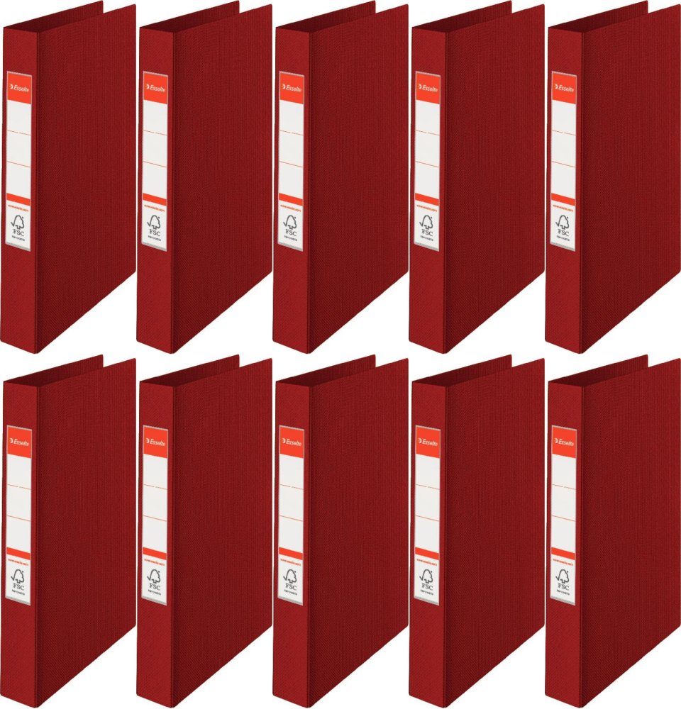 10x Segregator Esselte Vivida, A4, szerokość grzbietu 42mm, do 190 kartek, 2 ringi, bordowy