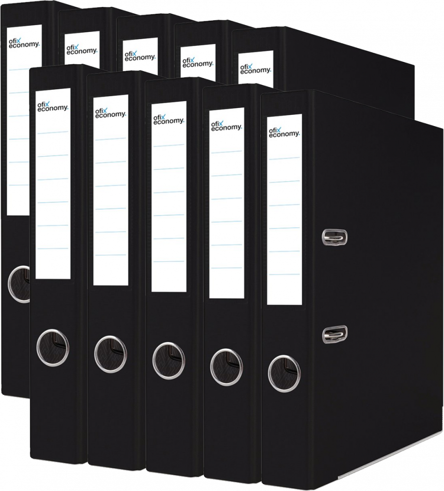 10x Segregator A4 Ofix Economy, z wyklejką, 50mm, do 350 kartek, czarny