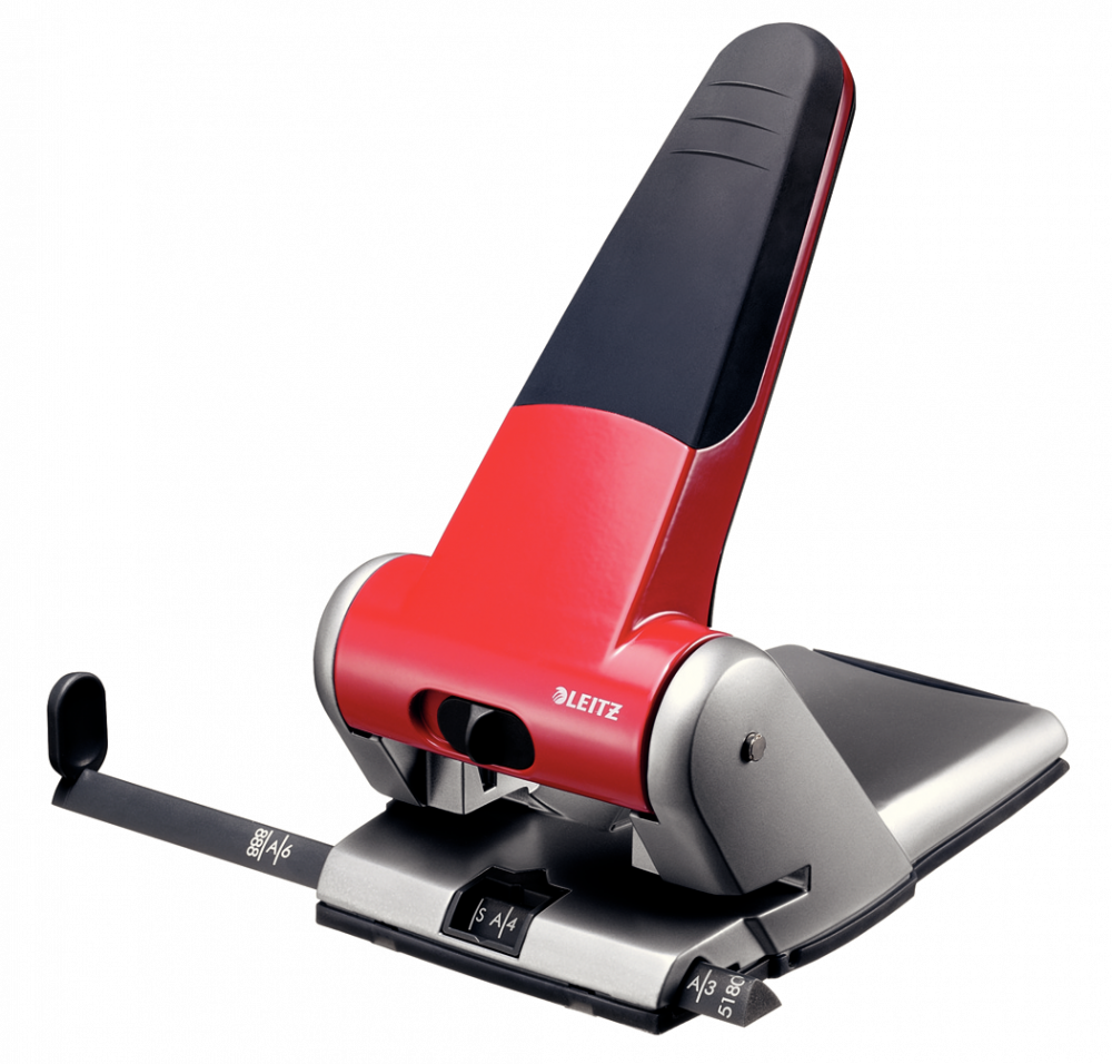 Dziurkacz Leitz 5180, do 65 kartek, czerwony