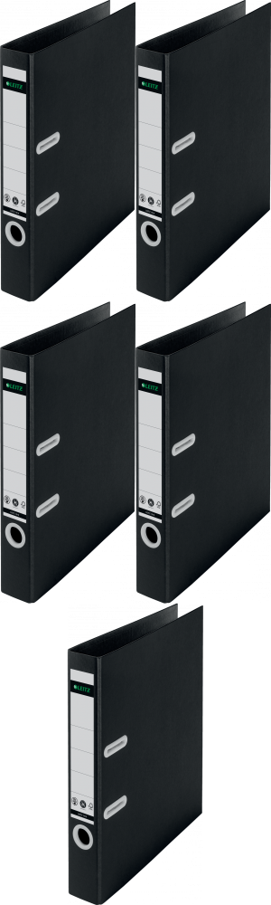 5x Segregator A4 Leitz Recycle 180°, A4, szerokość grzbietu 55mm, do 350 kartek, czarny