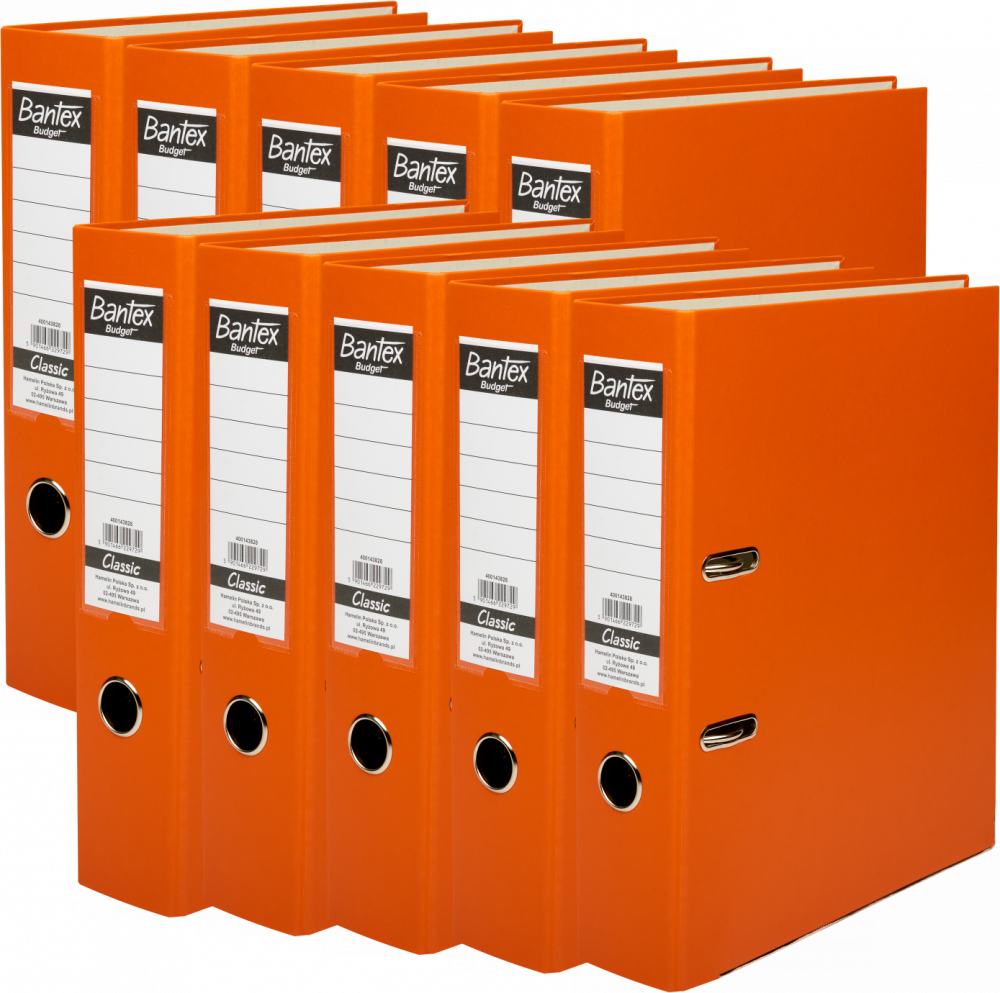 10x Segregator A4 Bantex Budget Classic, 75mm, do 500 kartek, pomarańczowy