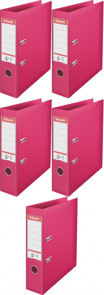 5x Segregator A4 Esselte No.1 Power, 75mm, do 500 kartek fuksja