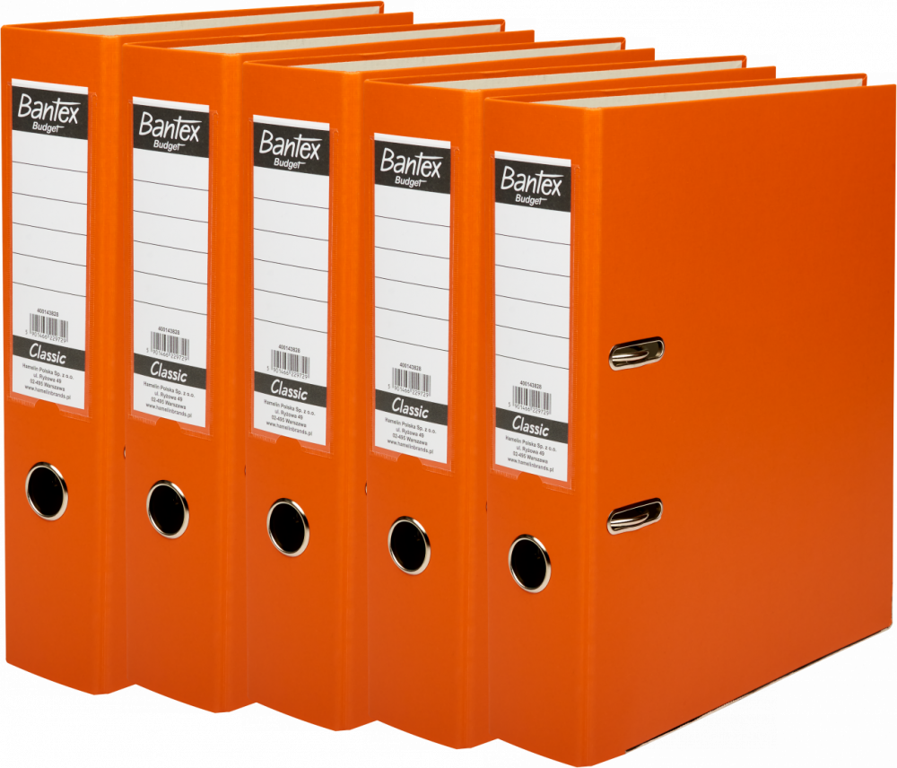 5x Segregator A4 Bantex Budget Classic, 75mm, do 500 kartek, pomarańczowy