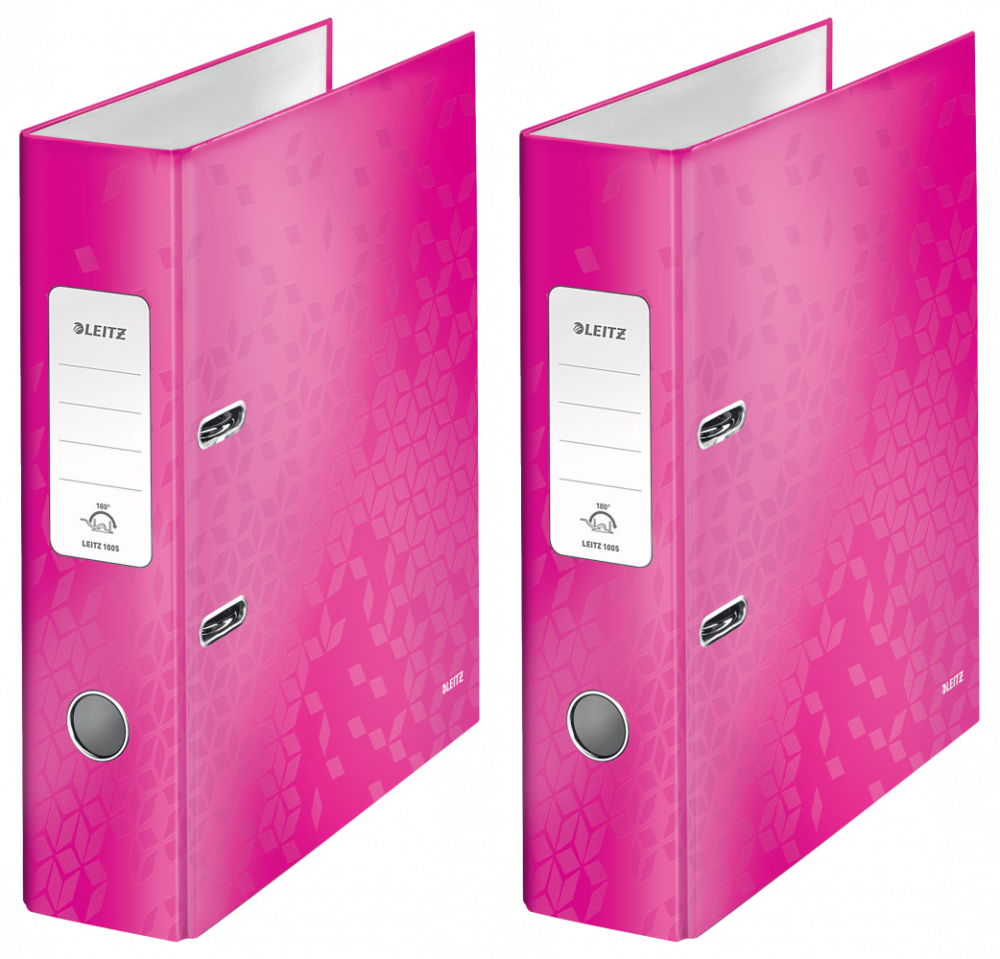 2x Segregator A4 Leitz Wow 180°, 80mm, do 600 kartek, różowy
