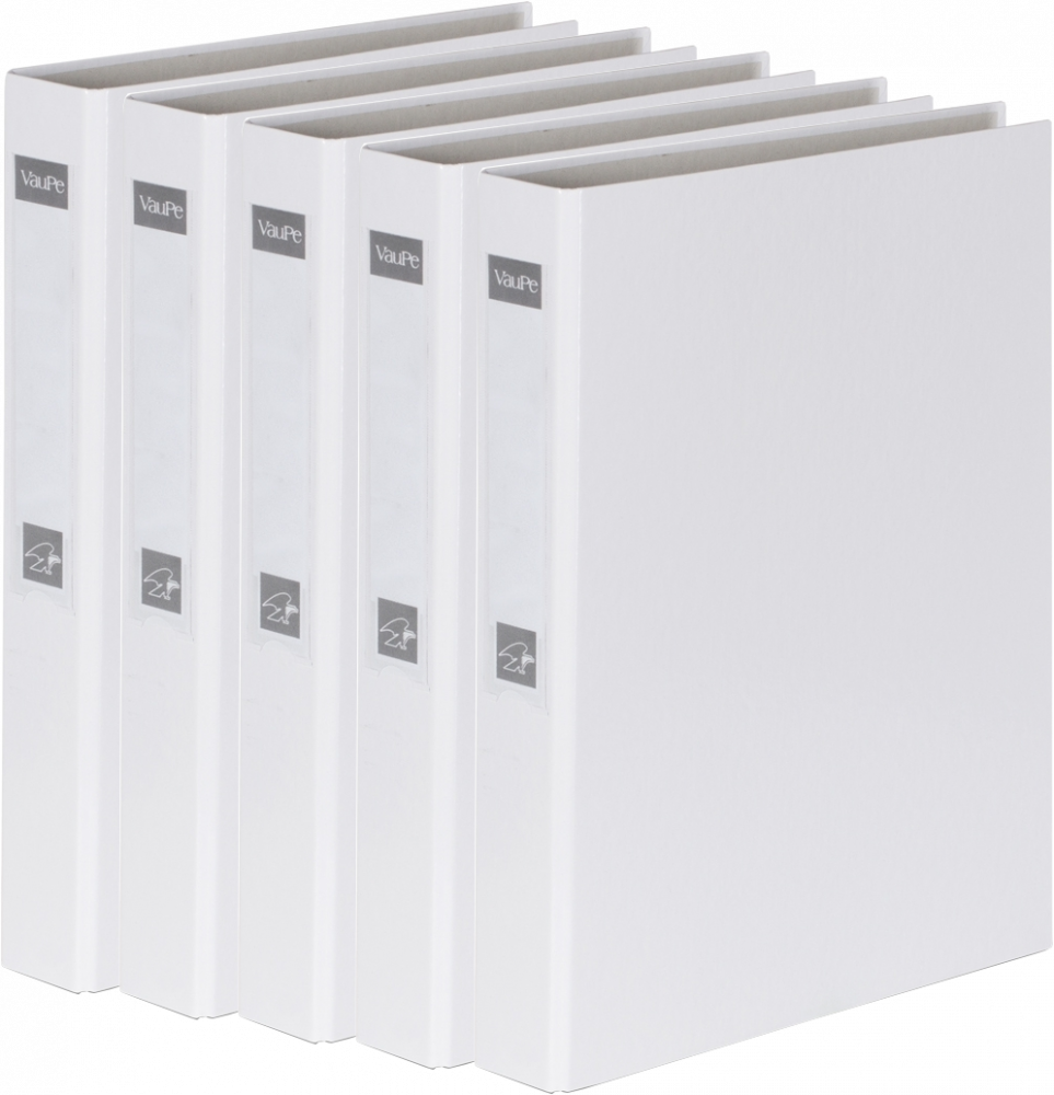 5x Segregator ringowy VauPe, A4, szerokość grzbietu 40mm, do 200 kartek, 4 ringi, biały