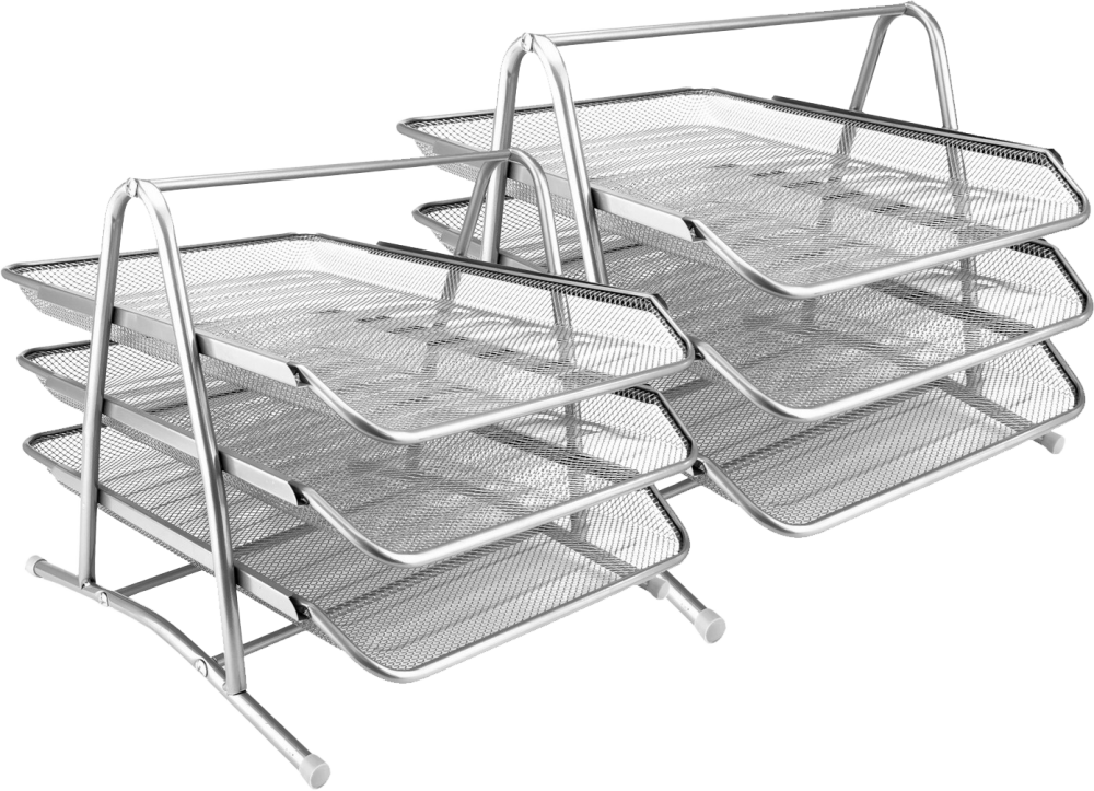 2x Zestaw 3 półek na dokumenty D.Rect, A4, druciany, srebrny