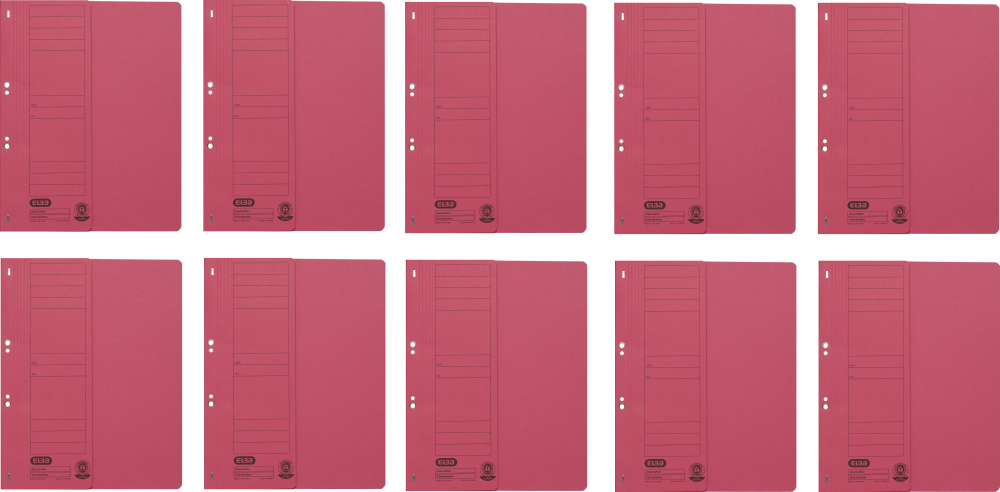 10x skoroszyt kartonowy oczkowy Elba, 1/2 A4, do 150 kartek, 250g/m2, czerwony