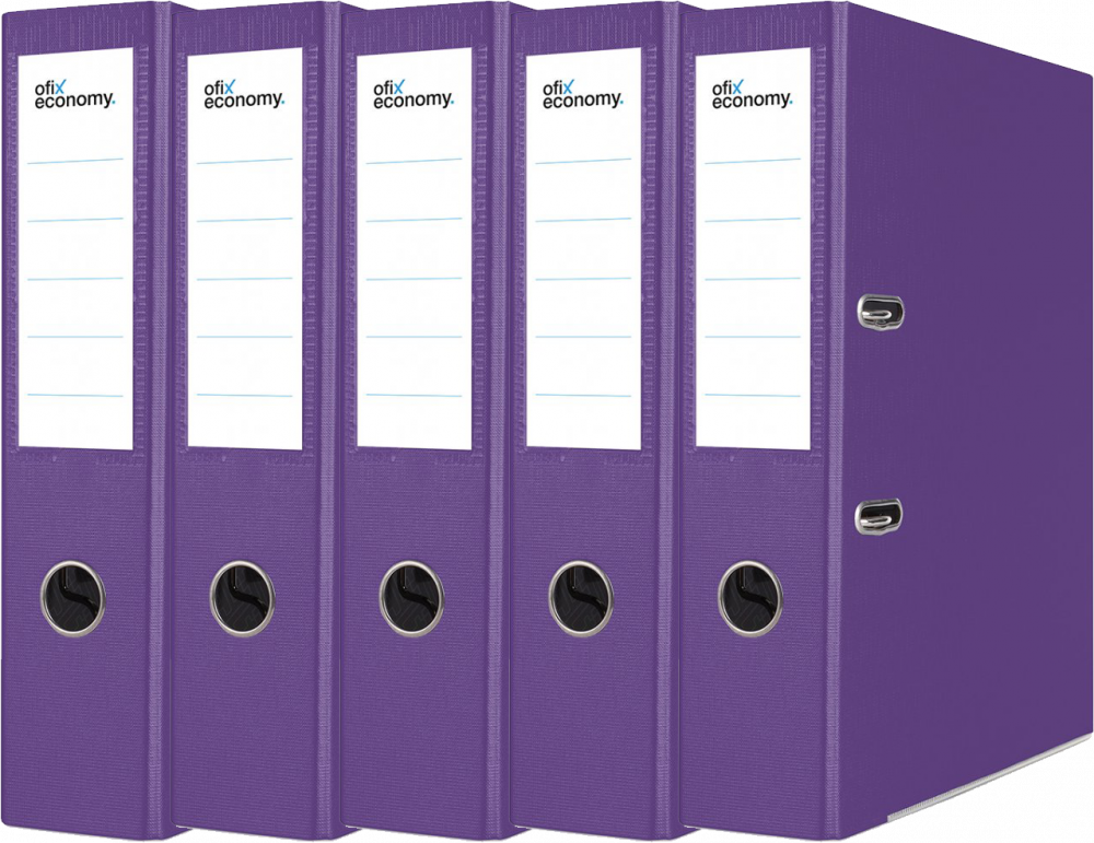 5x Segregator A4 Ofix Economy, z wyklejką, 75mm, do 500 kartek, fioletowy