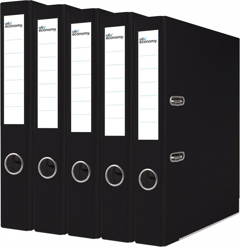 5x Segregator A4 Ofix Economy, z wyklejką, 50mm, do 350 kartek, czarny