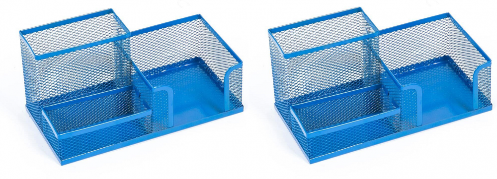 2x przybornik na biurko Leviatan, metalowy (druciany), 3 przegrody, 205x103x98mm, granatowy