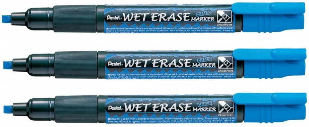 3x Marker kredowy Pentel SMW26 cienki, ścięta, 4.3mm, niebieski