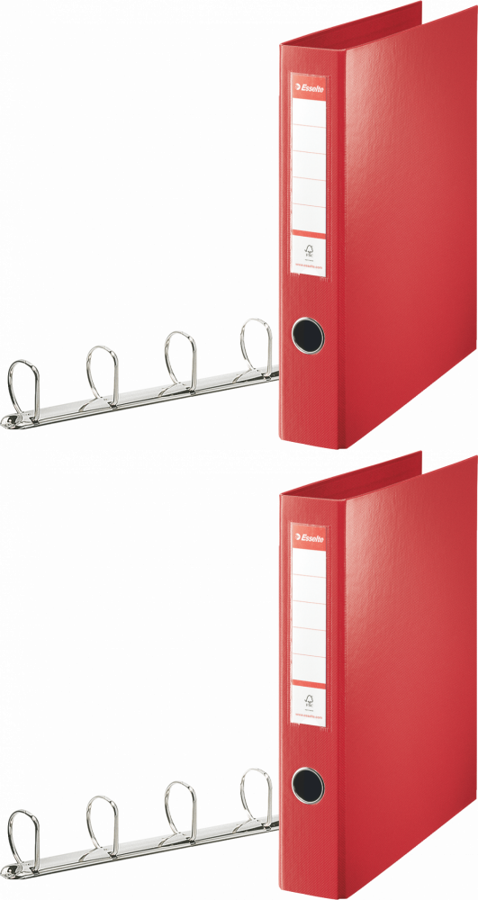 2x Segregator Esselte Combi, A4, szerokość grzbietu 60mm, do 380 kartek, 4 ringi, czerwony