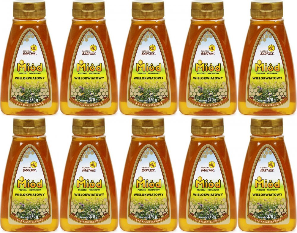 10x Miód wielokwiatowy Sądecki Bartnik, z dozownikiem, 370g