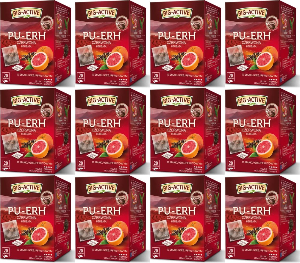12x Herbata czerwona w torebkach Big-Active Pu-erh & Grejpfrut, 20 sztuk x 1.8g