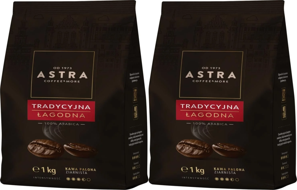 2x kawa ziarnista Astra Łagodna Arabica, Tradycyjna, 1kg
