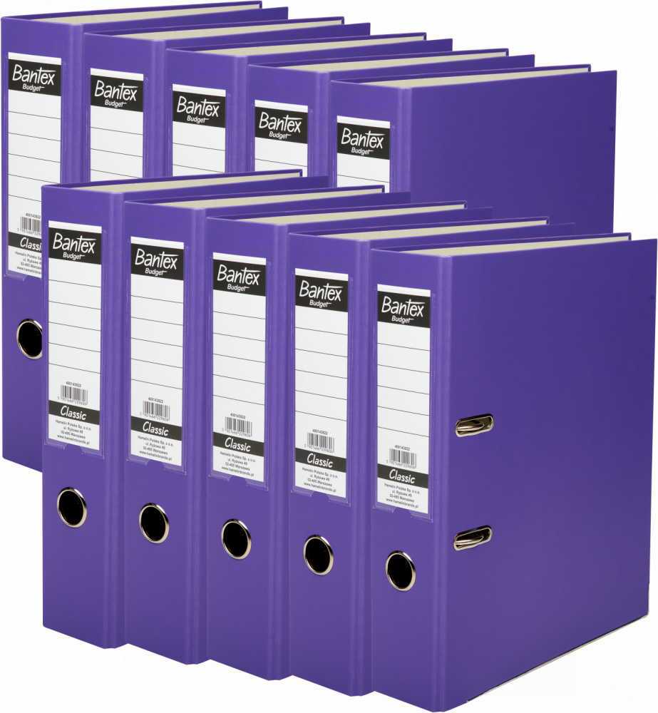10x Segregator A4 Bantex Budget Classic, 75mm, do 500 kartek, fioletowy
