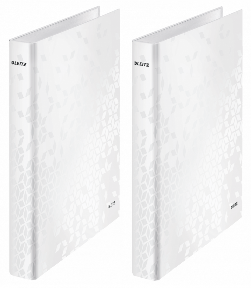 2x Segregator Leitz Wow, A4, szerokość grzbietu 40mm, do 250 kartek, 2 ringi, biały