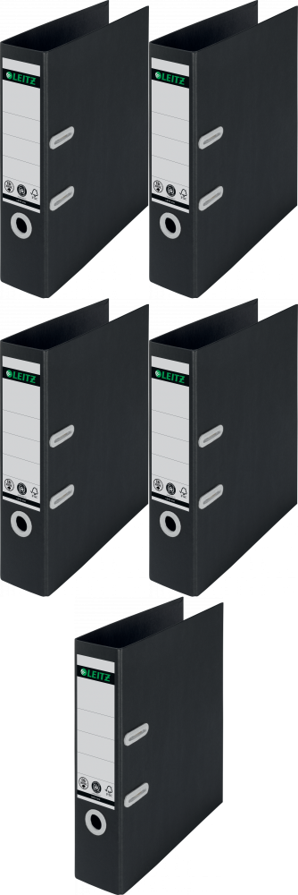 5x Segregator A4 Leitz Recycle 180°, A4, szerokość grzbietu 80mm, do 600 kartek, czarny