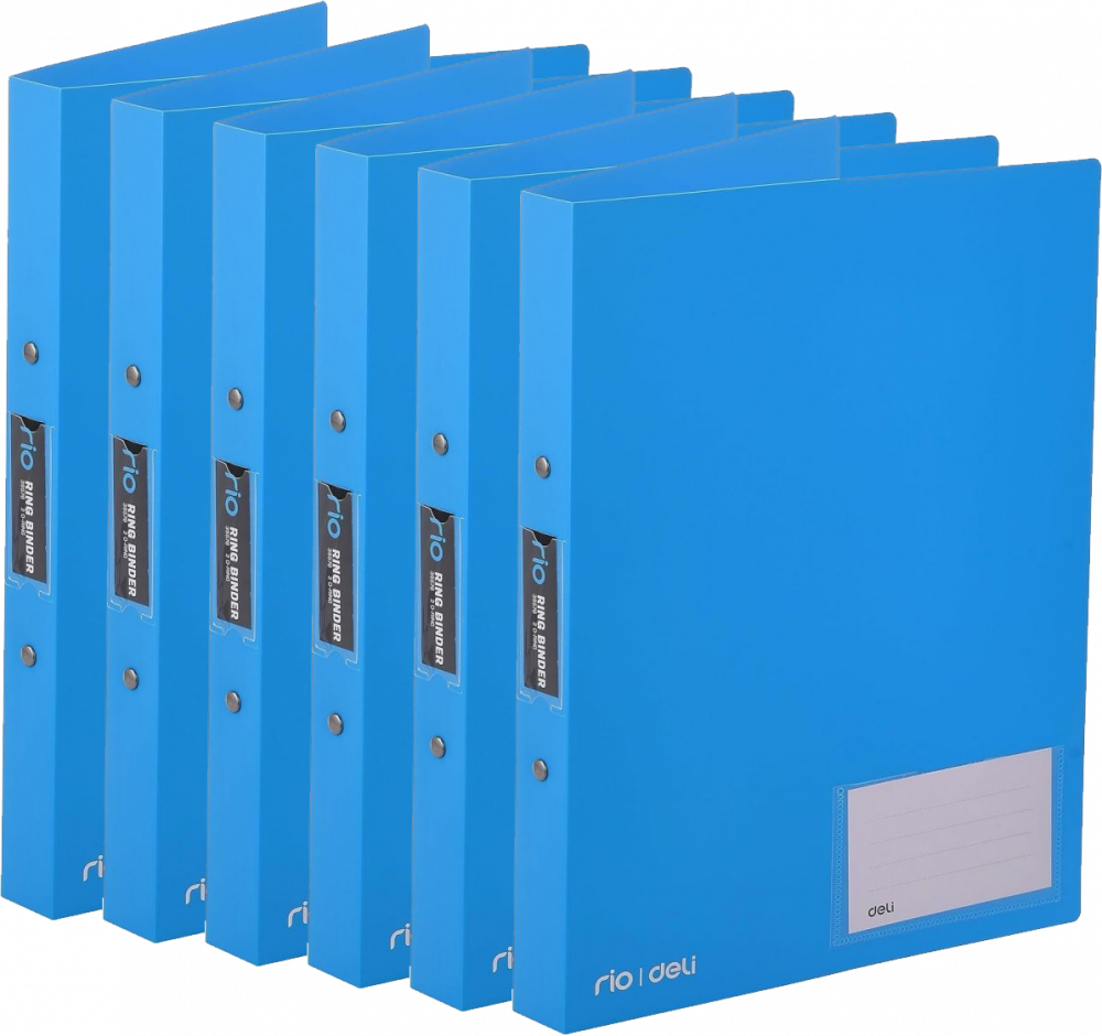 6x Segregator A4 Deli Rio, PP, 2 ringi, z kieszenią, niebieski