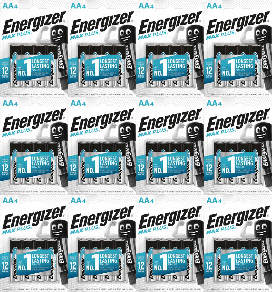 12x Bateria alkaliczna Energizer Max Plus, AA, LR6, 1.5V, 4 sztuki