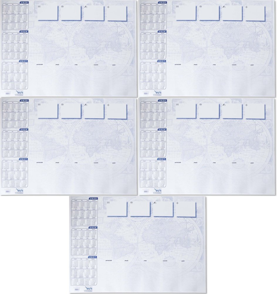 5x Podkład na biurko Warta, z kalendarzem, terminarzem i mapą, 590x413mm