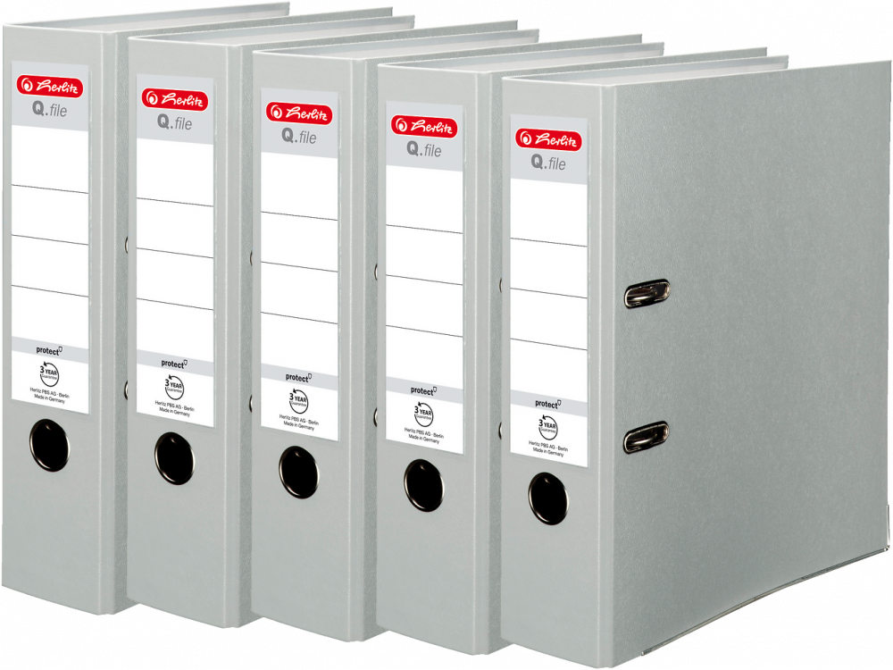 5x Segregator A4 Herlitz Q.file, 80mm, szary