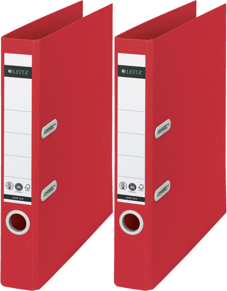 2x Segregator A4 Leitz 180° Recycle, szerokość grzbietu 50mm, do 350 kartek, czerwony