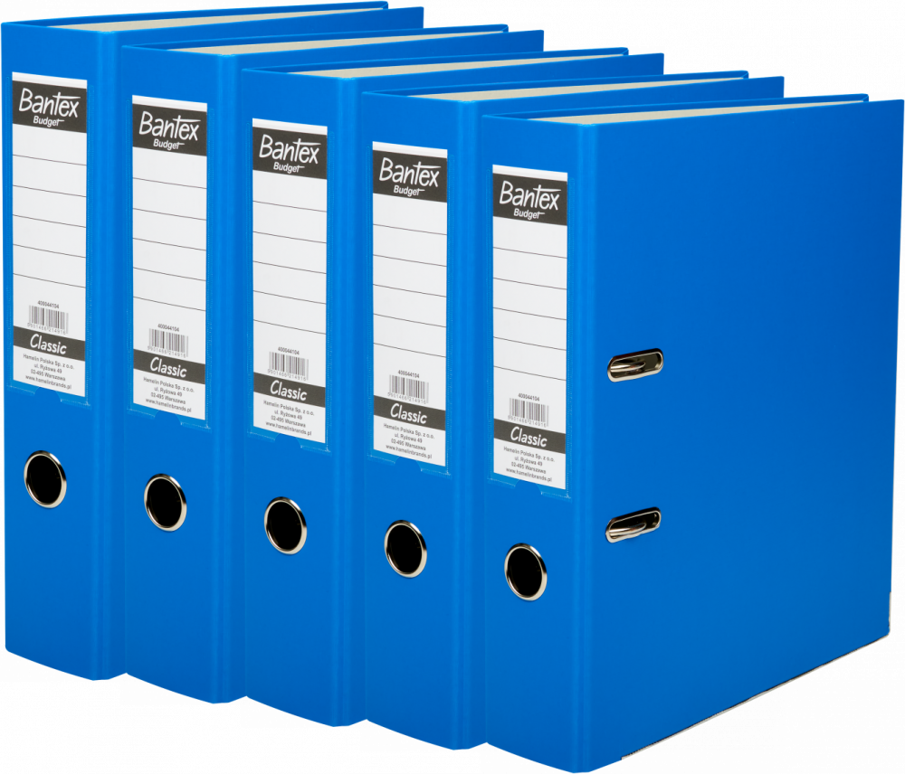 5x Segregator A4 Bantex Budget Classic, 75mm, do 500 kartek, niebieski