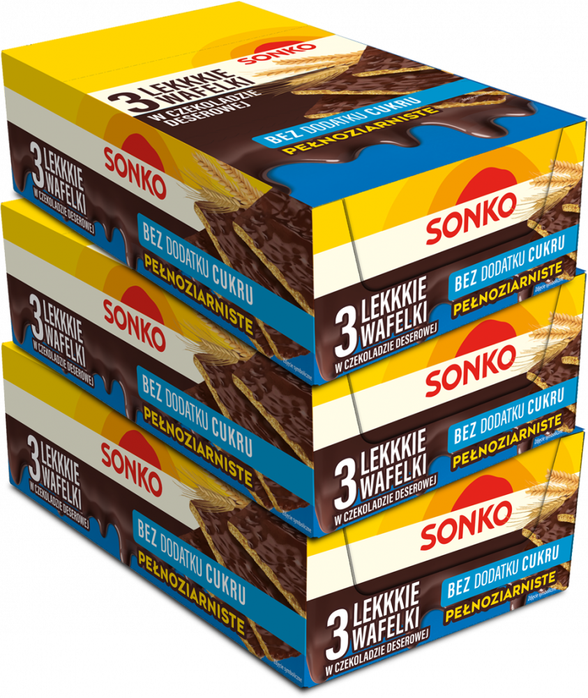 33x Lekkkie wafelki Sonko, w czekoladzie deserowej, bez dodatku cukru, 3 sztuki, 36g