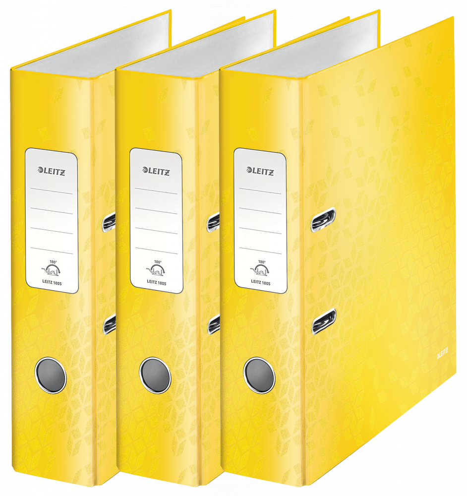 3x Segregator A4 Leitz Wow 180°, 80mm, do 600 kartek, żółty
