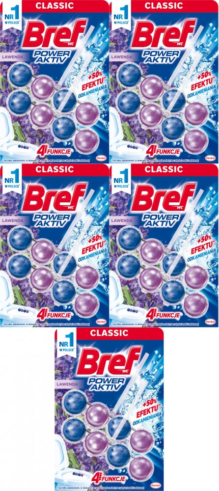 5x Zawieszka (kulki) do WC Bref, Power Activ, lawenda, 2x50g