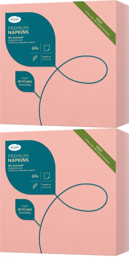 2x Serwetki Duni Bio Dunisoft, 40x40cm, 60 sztuk, jasnoróżowy