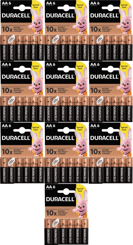 10x Bateria alkaliczna Duracell, AA, 6 sztuk