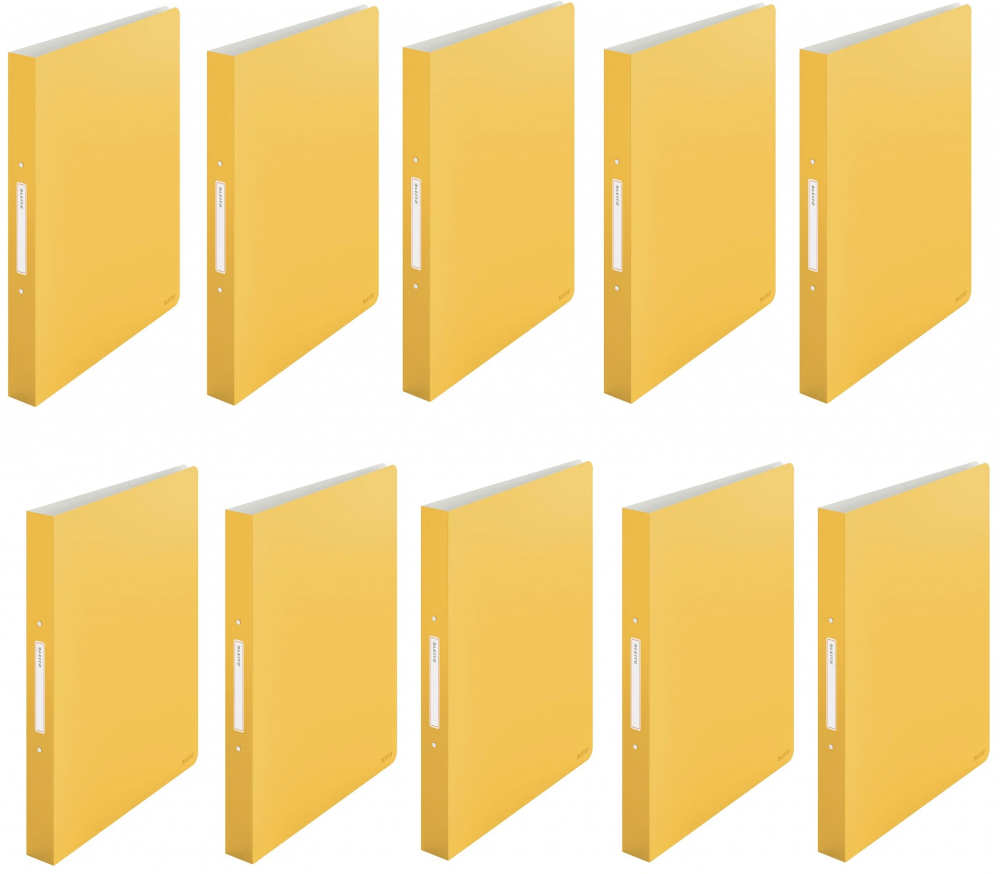 10x Segregator Leitz Cosy, A4, szerokość grzbietu 32mm, do 190 kartek, 2 ringi, żółty