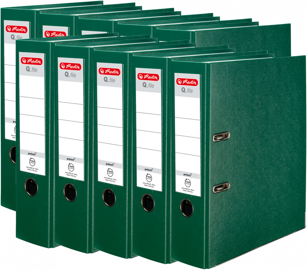 10x Segregator A4 Herlitz Q.file, 80mm, zielony