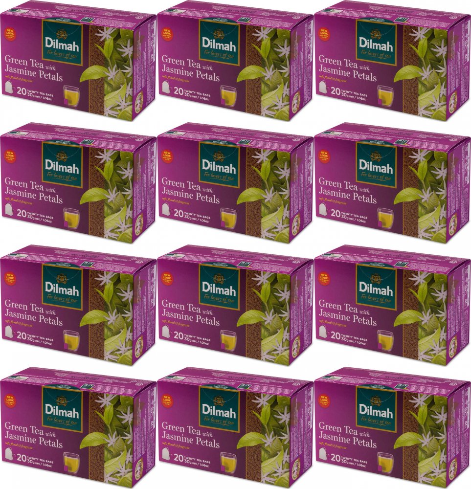 12x Herbata zielona smakowa w torebkach Dilmah Jasmine Green Tea, jaśminowa, 20 sztuk x 1.5g